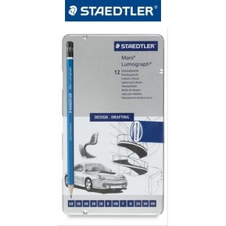 Набор чернографитовых карандашей LUMOGRAPH 100, мягкая ст.твердости, 12 штук в металлической коробке